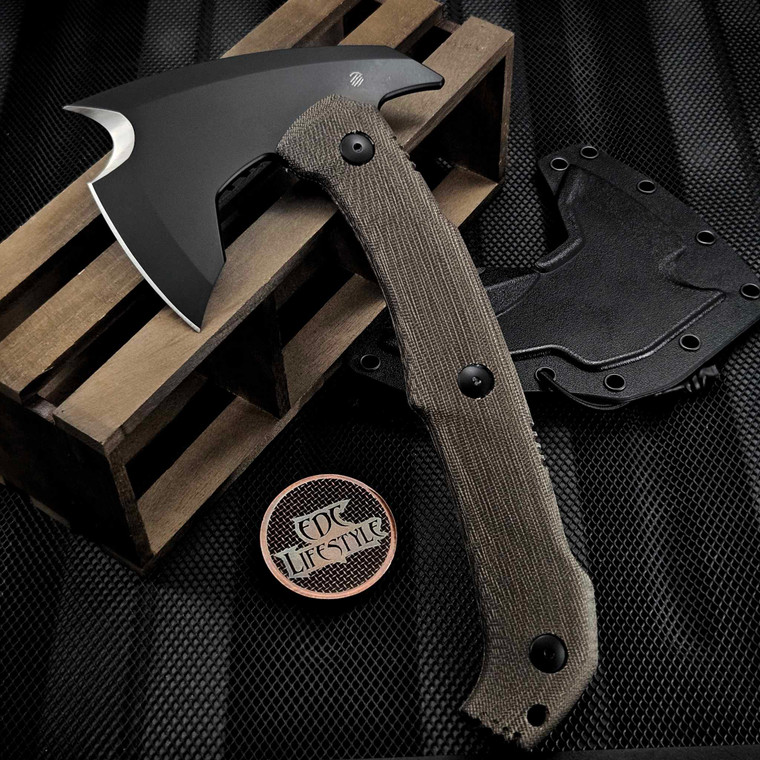 Bastinelli Knives Addiction Axe Green Micarta Handle 3.5" M390 PVD