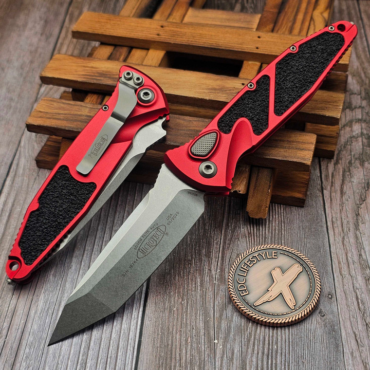 Microtech Socom Elite Auto Red 4" T/E Stonewash 161A-10RD