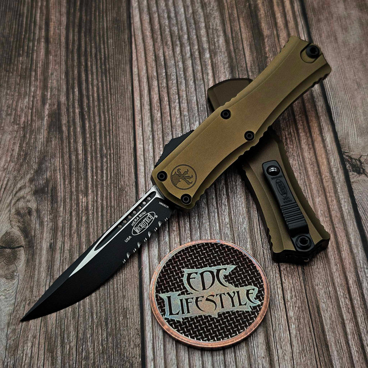 Microtech Hera II Mini OD Green 2.90" S/E Partial Serrated Black 1703M-2OD By Edc Lifestyle