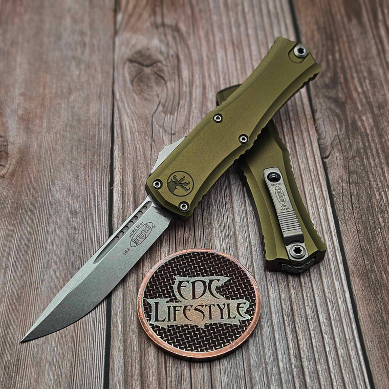 Microtech Hera II Mini Single Edge OD Green 2.95" Stonewash Standard 1703M-10OD