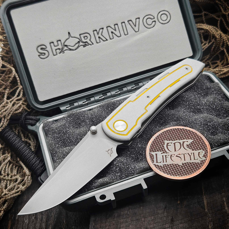 Sharknivco Waka Grey Glass w/Yellow Accents ZirBlast RWL34 Blade
