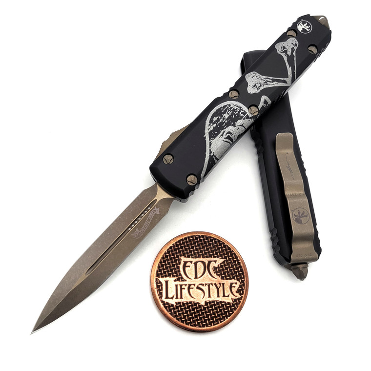 Microtech Ultratech 122-13DCS Death Card Bronzed  Apocalyptic Double Edge