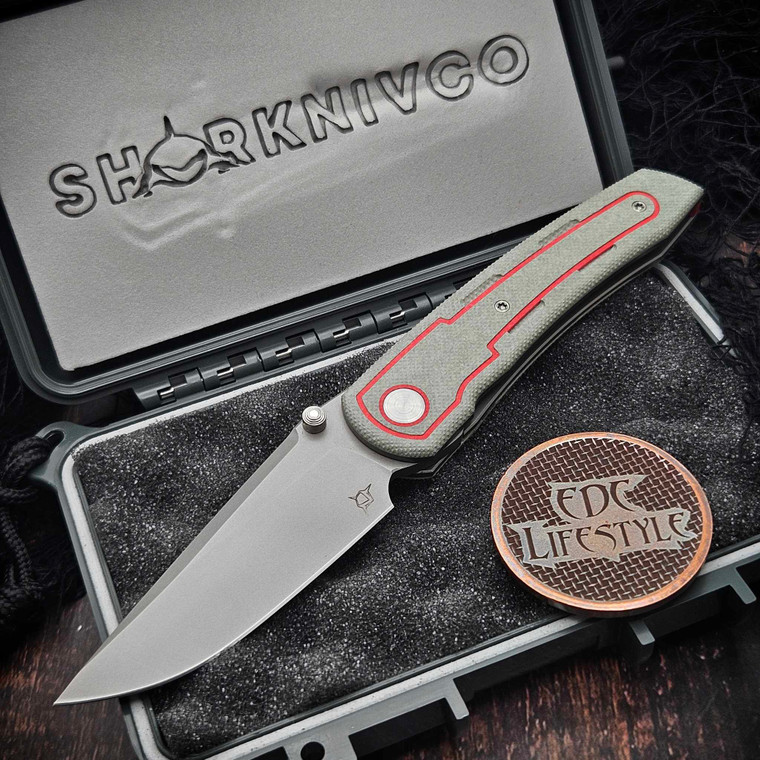 Sharknivco Waka Seafoam Glass w/Red Accents ZirBlast RWL34 Blade