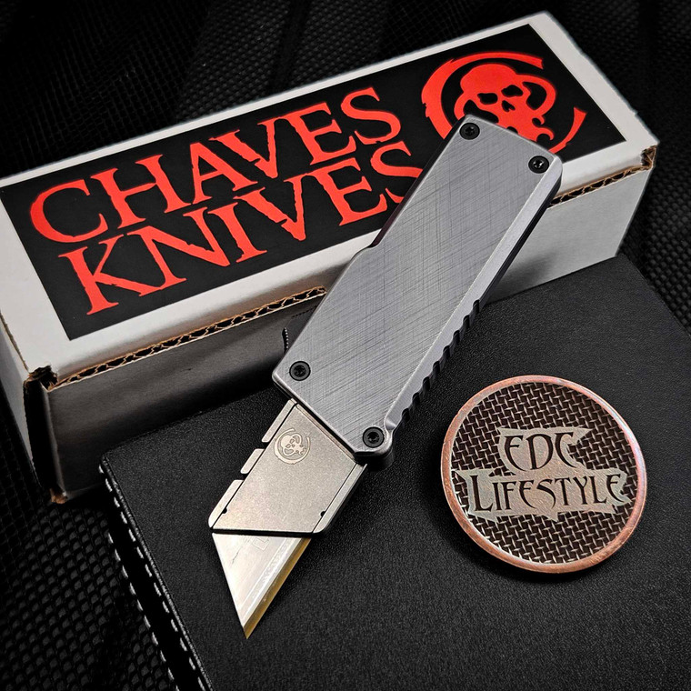 Chaves Handy Utility Blade CHUB Automatic OTF Gray Cross Hatch Finish 1" Utility Blade