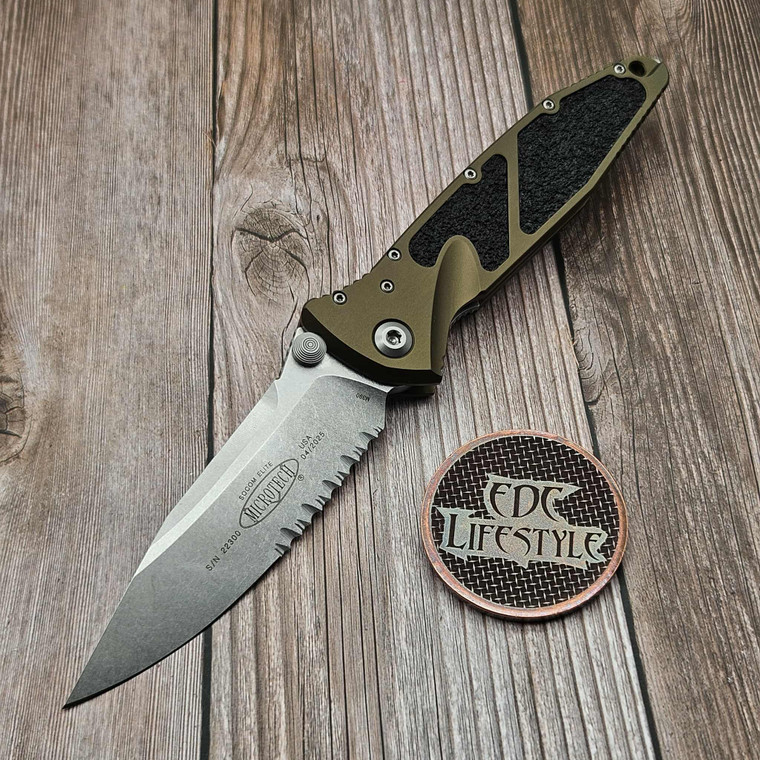Microtech Socom Elite Manual OD Green 4" S/E Partial Serrated Stonewash 160-11OD Single Edge on EDC Lifestyle