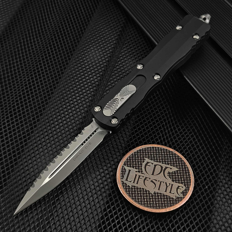 Microtech Dirac 225-6 Black D/E Full Serrated Satin