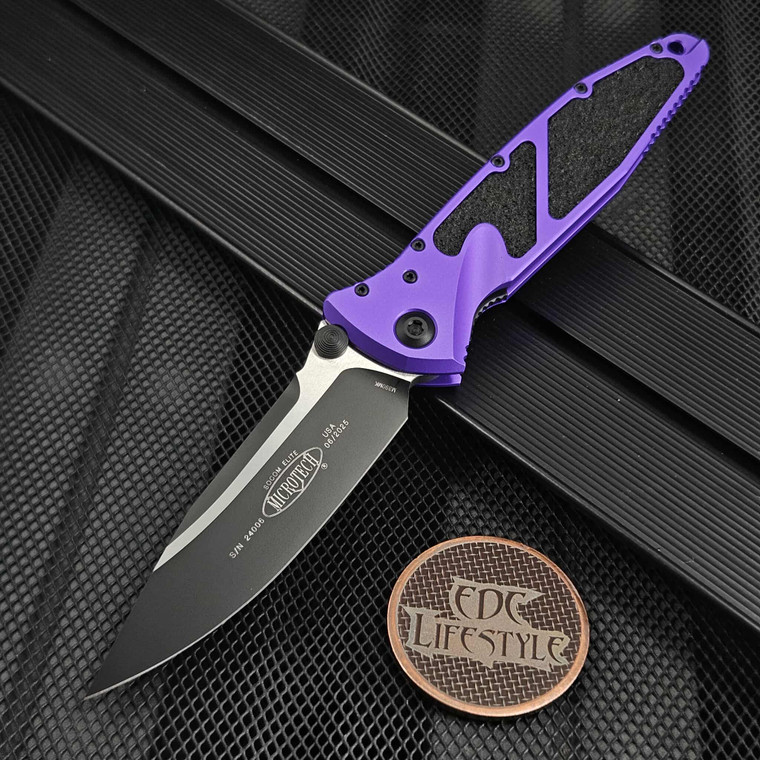 Microtech Socom Elite Manual Purple 4" S/E Black 160-1PU Single Edge on EDC Lifestyle