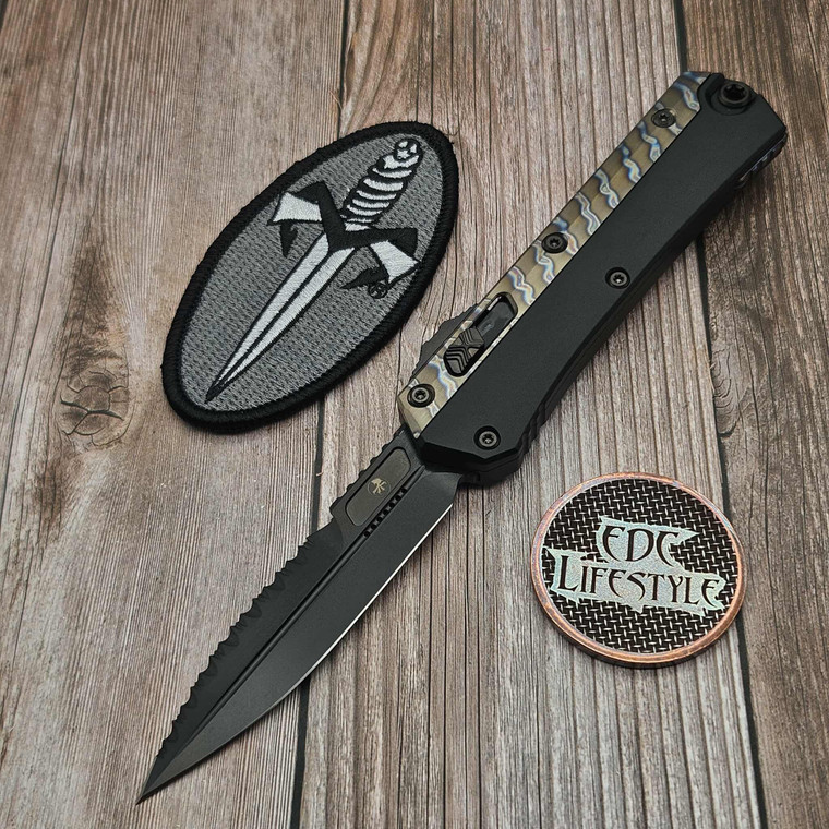 Microtech Glykon Bayonet Top Serrated Flamed Ti Accents w/DLC HW 184-2DLCFA S/N 366 - Preowned