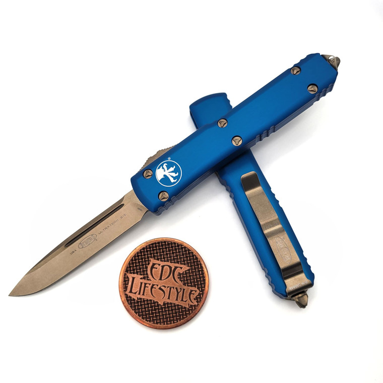 Microtech Ultratech 121-13BL Blue Single Edge Bronzed Standard