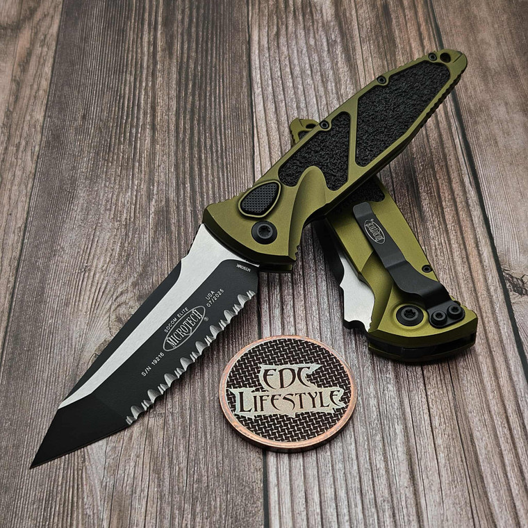 Microtech Socom Elte Auto OD Green 4" T/E Full Serrated Black 161A-3OD Tanto on EDC Lifestyle