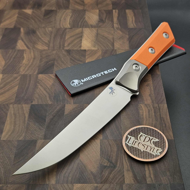 MICROTECH KNIVES 6.125" M390 BONING KNIFE STONEWASH STANDARD TITANIUM BOLSTER EMBER G-10 3100B-10EM