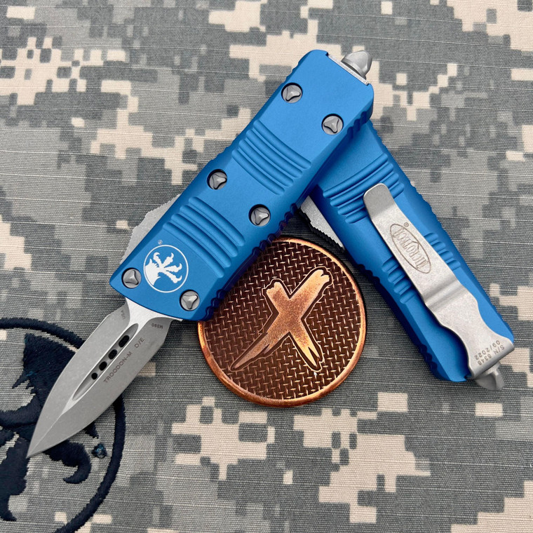 Microtech Troodon Mini 238-10APBL Blue Apocalyptic Double Edge