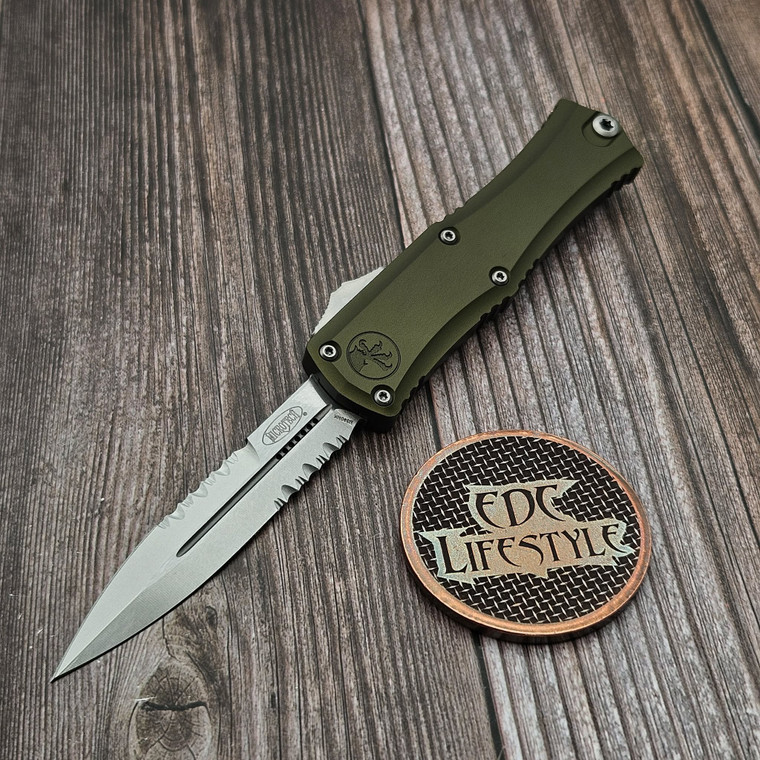 Microtech Hera II Mini OD Green 2.90" Bayonet Partial Serrated Stonewash 1701M-11OD  By Edc Lifestyle