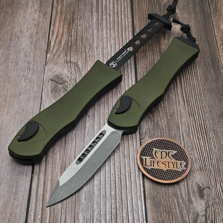 Heretic Knives Hydra V4 OD Green Single Action 3.75" S/E Battleworn Magnacut H407-5A-OD