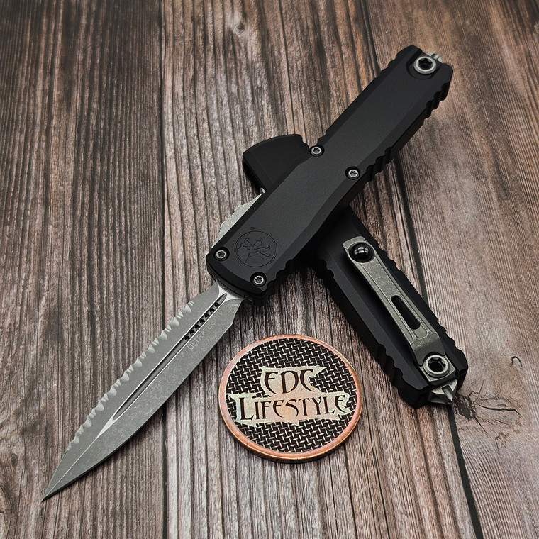 Microtech Ultratech Gen IV Black D/E 3.55" M390MK Apocalyptic Full Serrated 11224-12AP