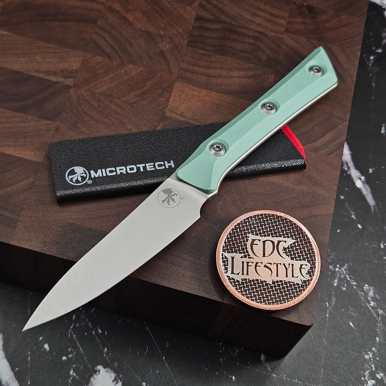 MICROTECH KNIVES 3.5" M390 PAIRING KNIFE STONEWASH STANDARD CARIBBEAN BLUE G-10 3500-10CA