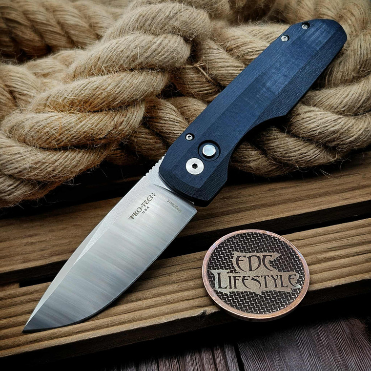 Pro-Tech  Vero Synapse - Blue Linen Micarta, 3.5" Satin