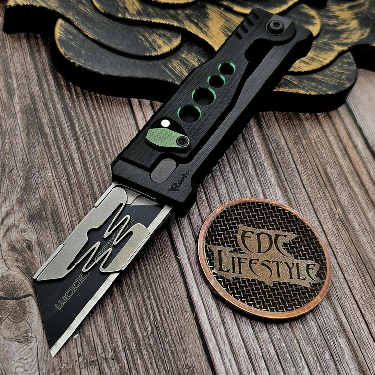 Reate Knives EXO-U Gravity Knife Speedhole Black/Green Aluminum (2.3" Utility)