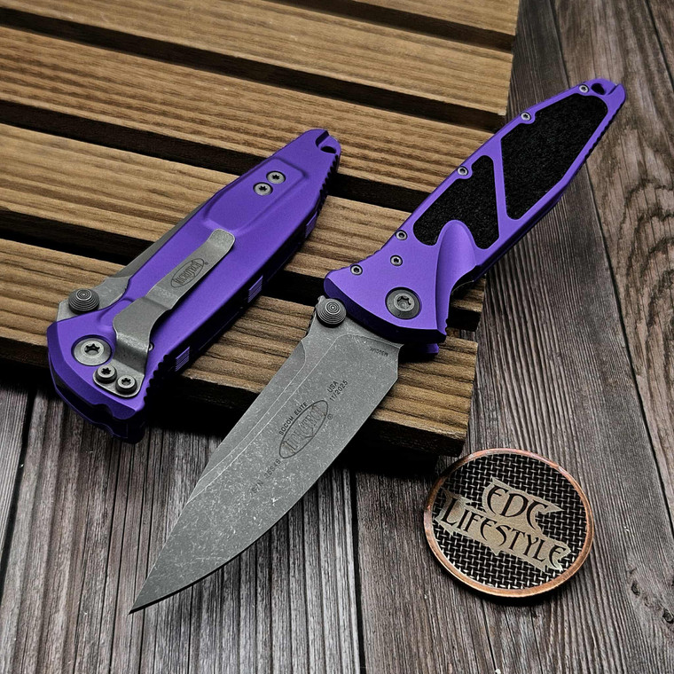 Microtech Socom Elite Manual Purple 4" S/E Apocalyptic 160-10APPU Single Edge  on EDC Lifestyle
