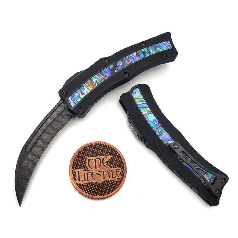Heretic Custom Knives ROC Abalone Inlay DLC Damascus Blade