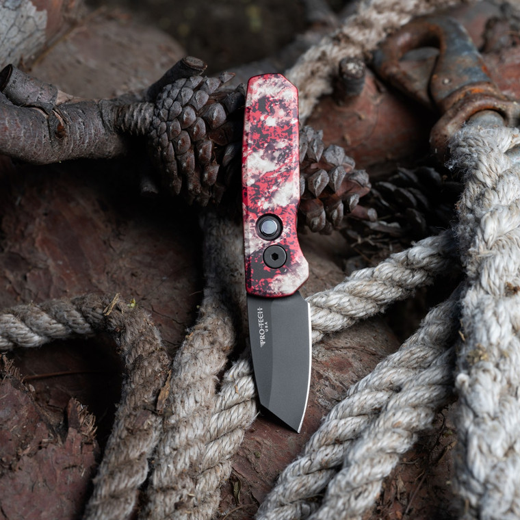 Pro-Tech Runt 5 Black Handle, 1.95" DLC Reverse Tanto