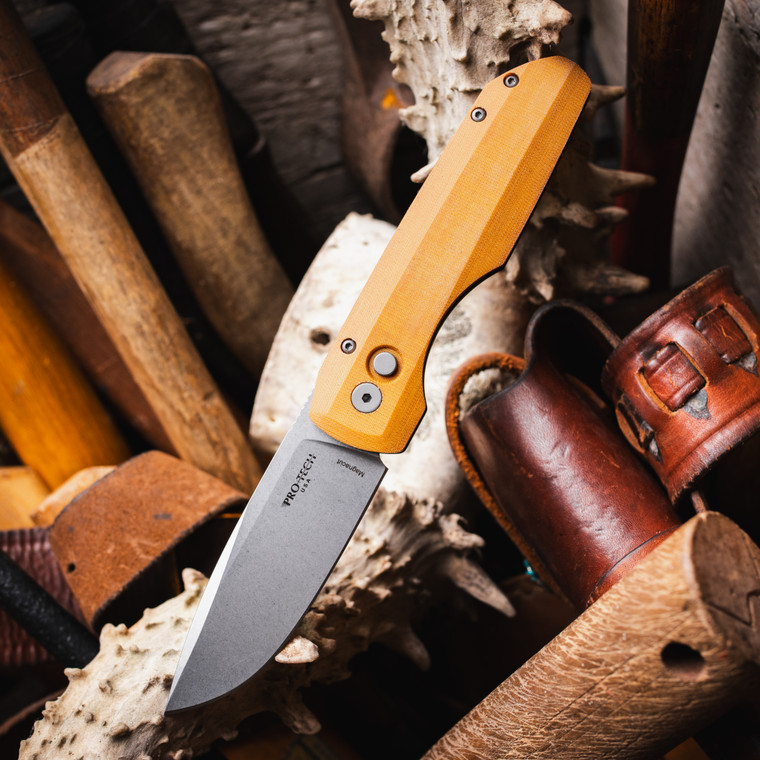 Pro-Tech Vero Synapse Natural Linen Micarta, 3.5" Stonewash