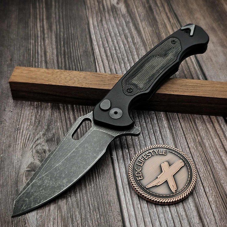 Dead Reckon Knives Ridgeback Black Green Micarta Inlay T/E Dark