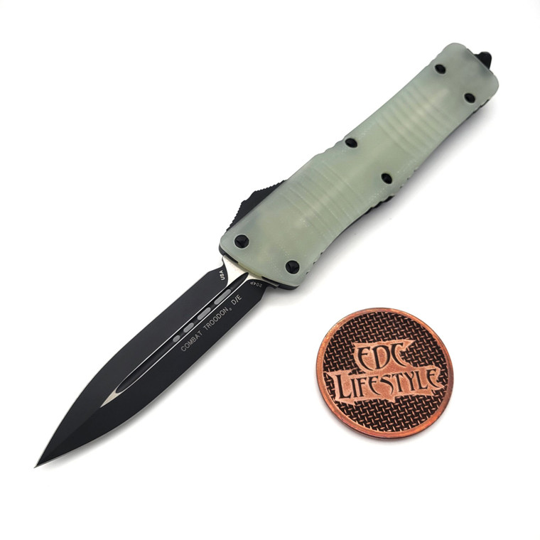 Microtech 142-1GTJGS Combat Troodon Jade Green G-10 Composite Top Double Edge Black Standard - Pre-owned