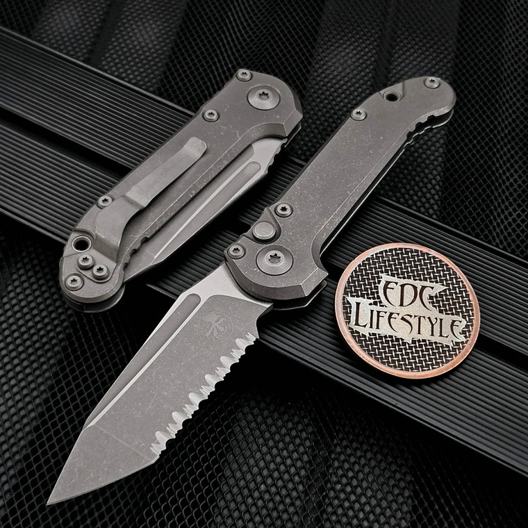 Microtech LUDT Titanium Slab Side T/E Full Serrated Apocalyptic 1136-12APMS1