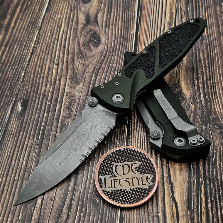 Microtech Socom Elite 160-11APWL Woodland Single Edge Apocalyptic Partial Serrated