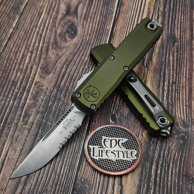 Microtech UTX-85 Gen IV OD Green S/E 3.10" M390MK Partial Serrated Stonewash 12314-11OD