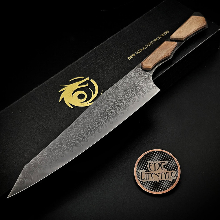 Dew Hara Saku Steak Knife 67 Layer Forged Ladder VG-10 Damascus Deep Etched Polished Black Titanium Coating w/Sandalwood Scales