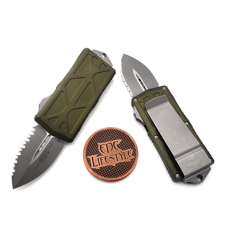 Microtech Exocet 157-12APOD OD Green Apocalyptic Double Edge Full Serrated OTF Money Clip