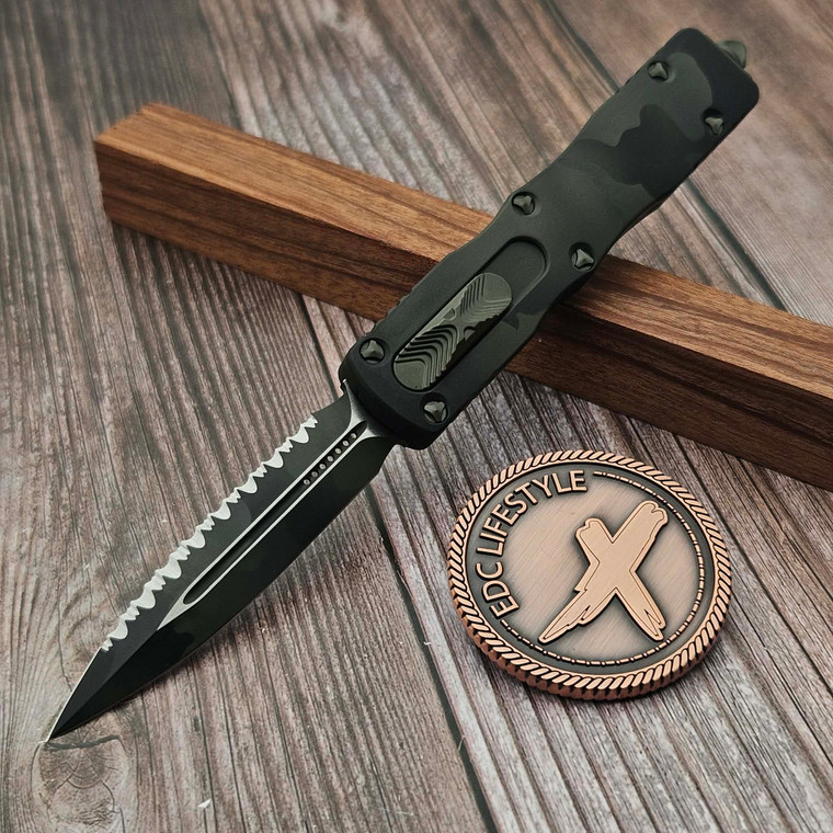 Microtech Dirac 225-3OCS D/E Full Serrated Olive Camo - Preowned