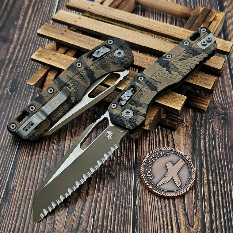 Microtech MSI Ram-Lok S/E Tri-Grip Polymer Terrain Tiger Camo 210T-3PMTEC-Y6 Full Serrated