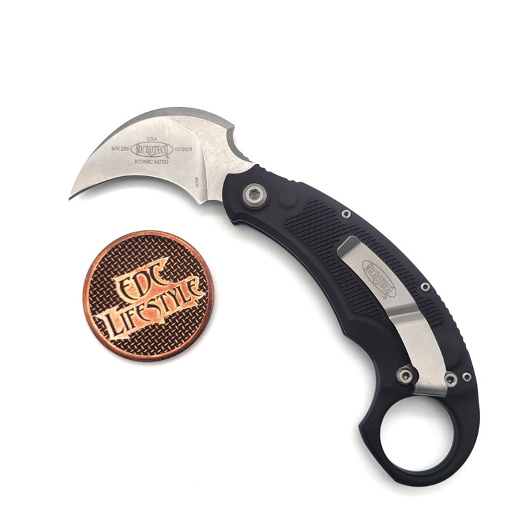 Microtech/Bastinelli Iconic Auto Karambit Stonewash w/Safety - Pre-owned 168-10