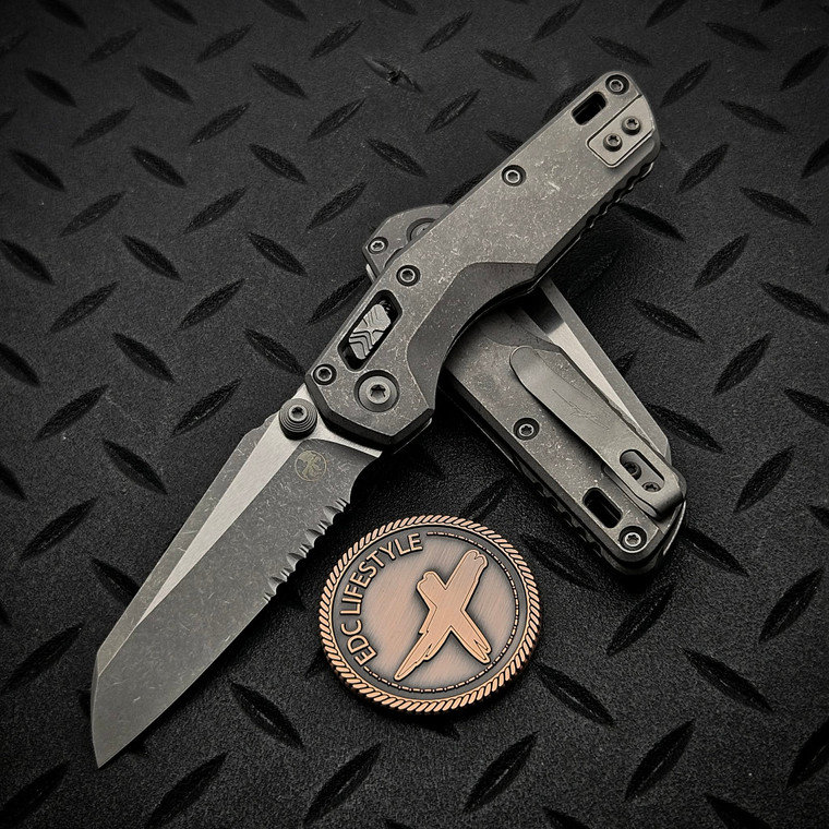Microtech MSI Ram-Lok Mini Slab Side Titanium 3.10" Apocalyptic Partial Serrated Marfione Select 210M-11APMS1 By Edc Lifestyle