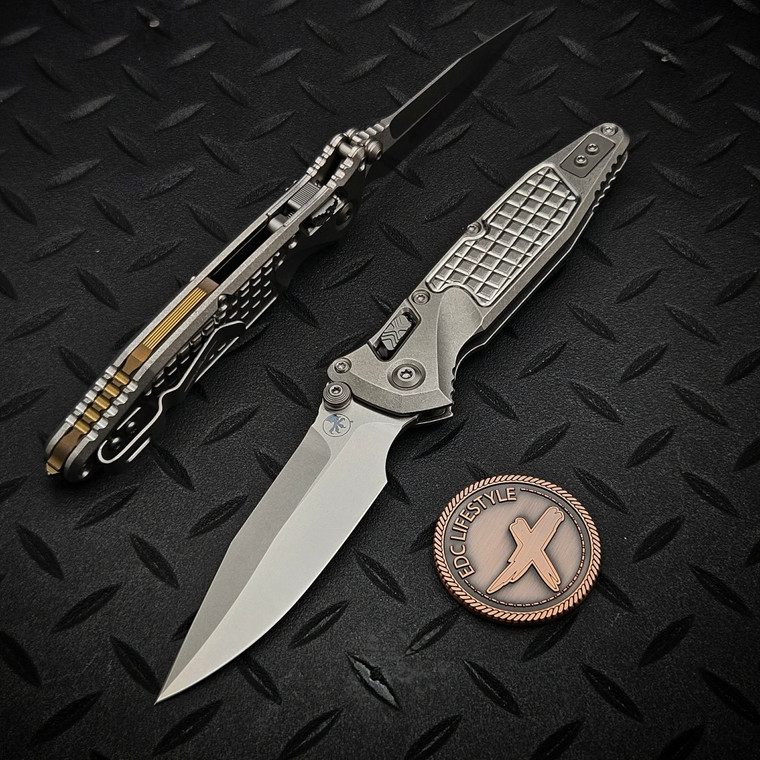 MICROTECH SOCOM RAM-LOK SPEAR POINT STONEWASH FRAG TITANIUM W/BRONZE TI ACCENT 160RL-10FRSMS2