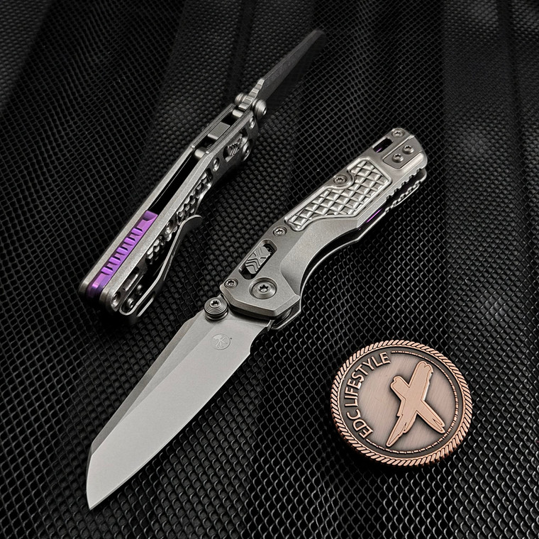 Microtech MSI Ram-Lok Mini Frag Titanium 3.10" Stonewash Purple Accent Marfione Select 210M-10FRMS4 By Edc Lifestyle