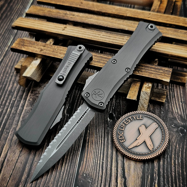 Microtech Hera II Mini Natural Clear 2.90" D/E Full Serrated Apocalyptic 1702M-12APNC