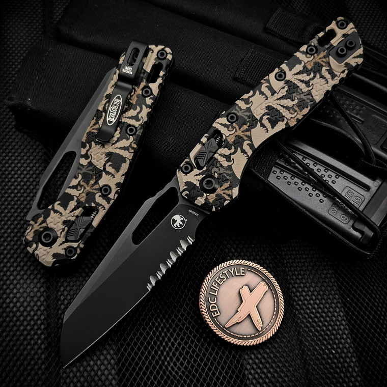 Microtech MSI Ram-Lok Clawburst Camo Tri-Grip Polymer 3.85" S/E Partial Serrated Black 210T-2PMCWC-Z4 By Edc Lifestyle