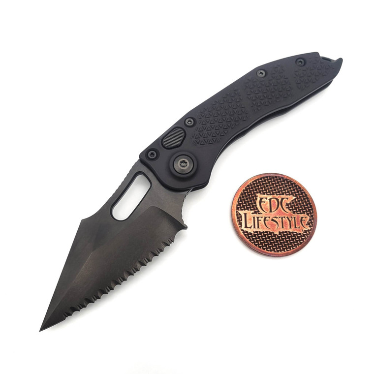 Microtech Borka Auto Stitch A S/E 169-3DLCTS DLC Full Serrated Standard DLC Hardware Pre-owned Serial 009