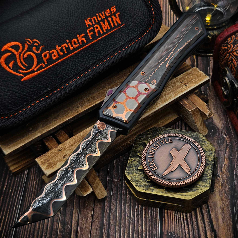 Patrick Famin GOTF Copper Carbon Fiber Scales Carbon Copper Damascus