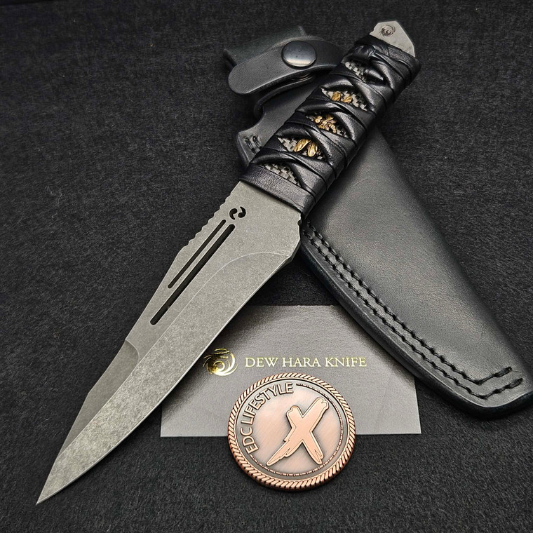 Dew Hara Homura Fixed Blade VG-10 Acid Wash Tsuka Dragonfly Menuki