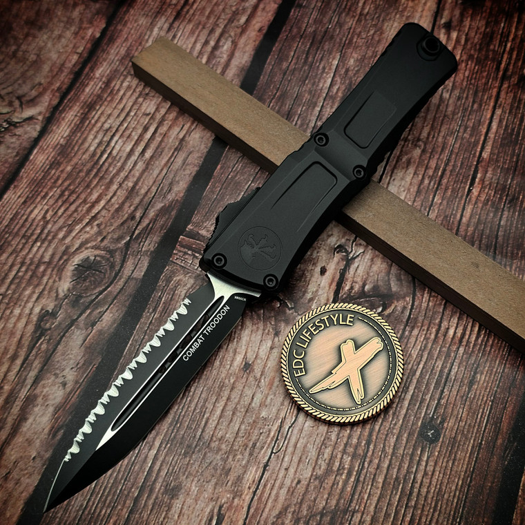 Microtech Combat Troodon Black Tactical D/E Full Serrated 1142-3T - Preowned