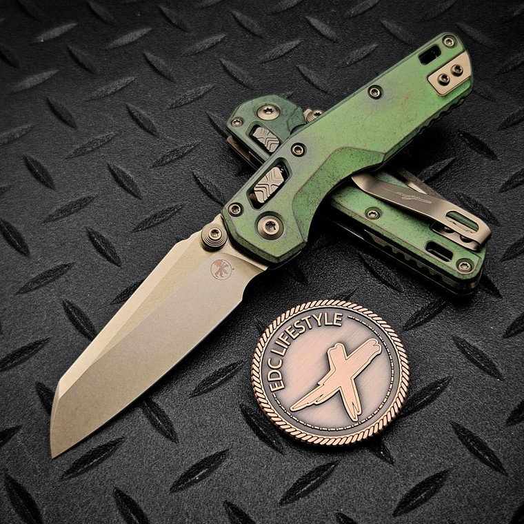 Microtech MSI Mini Antique Green Slab Side Titanium Stonewash 210M-13MS2 Bronzed Ti Accent Marfione Select