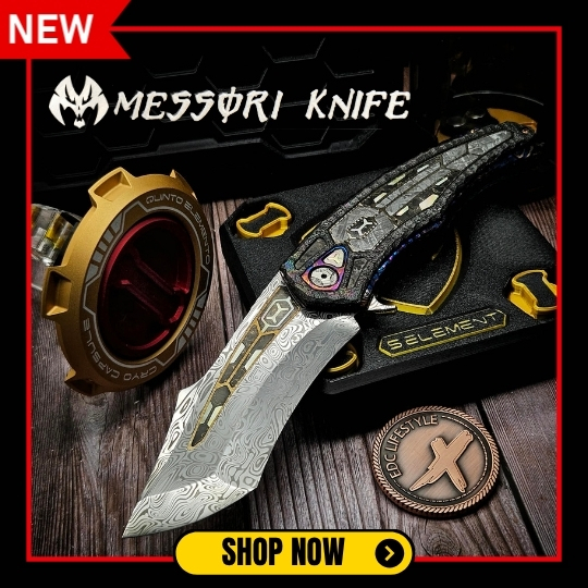Messori knife quinto elemento bigeon metoeorite inlays damasteel draupner damascus