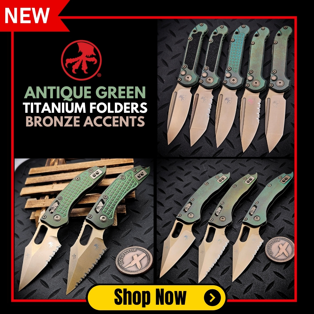 Microtech Antique Green Titanium Folders Bronzed Blade