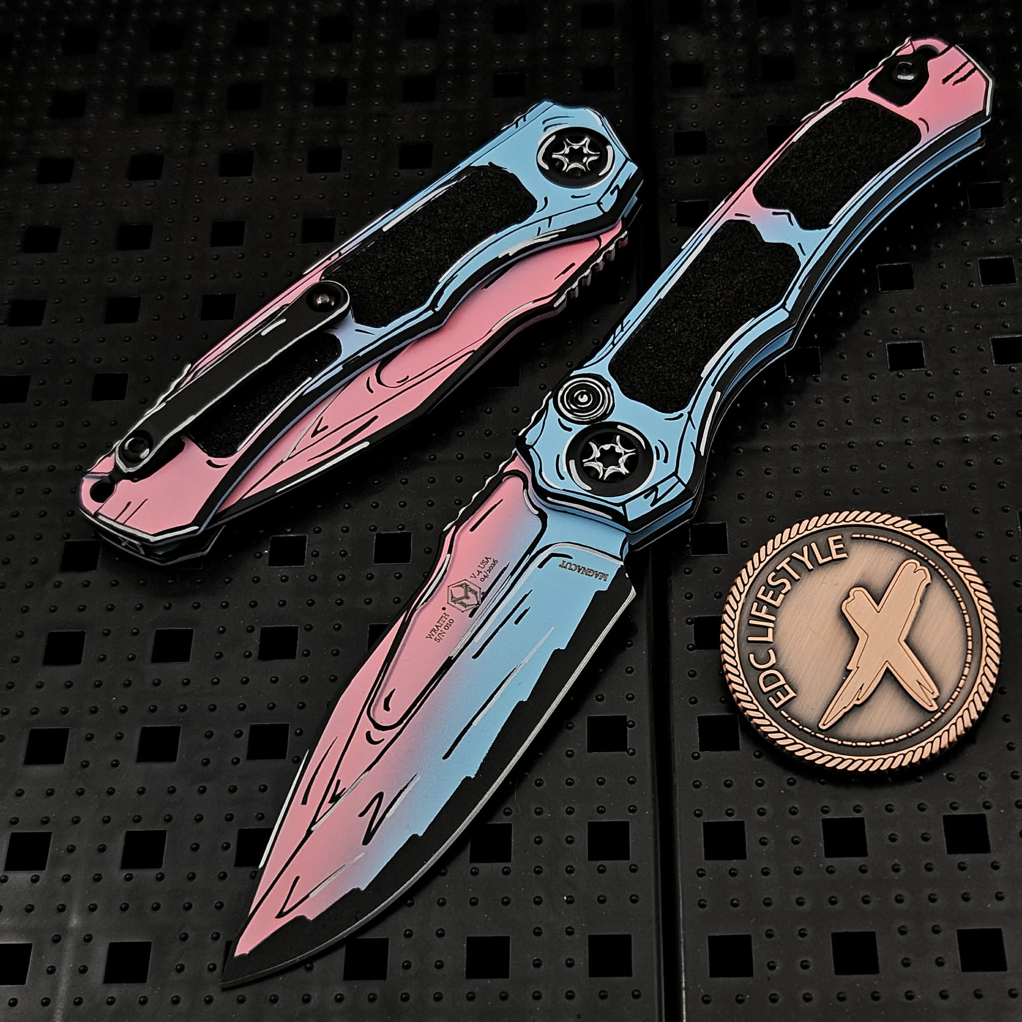 Heretic Knives Wraith Auto V4 Clip Point Cotton Candy Cel Shading