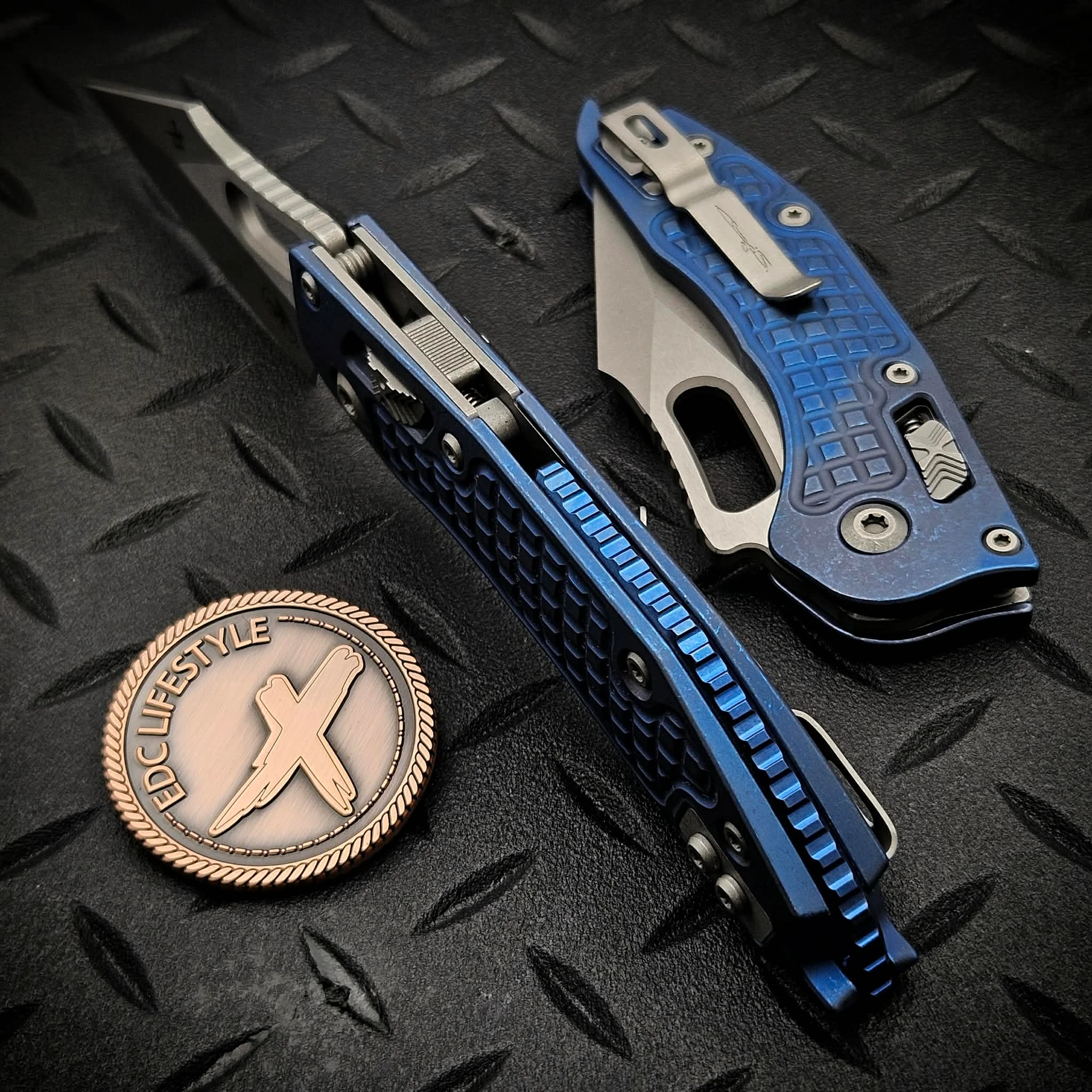 Microtech Stitch Ram-Lok 169RL-10APFRMS2 Antique Blue Titanium